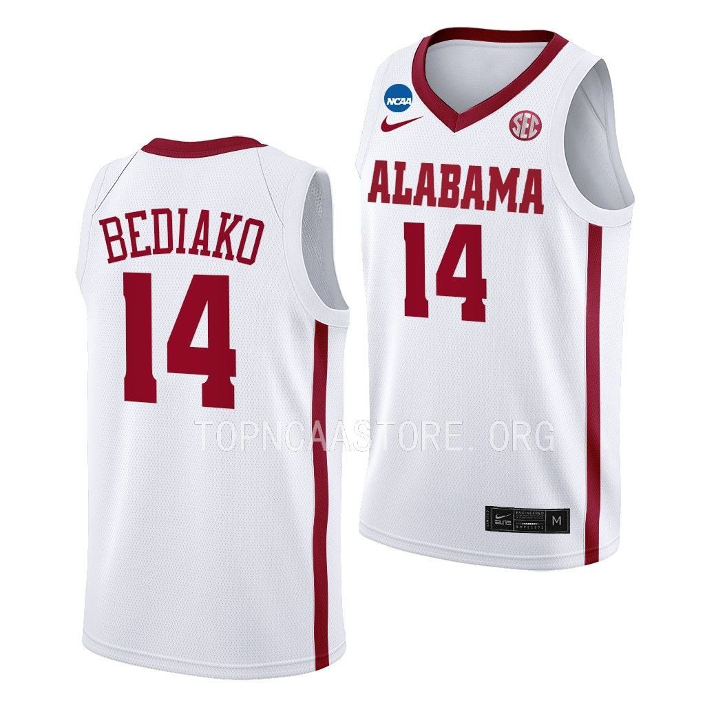 Men's Alabama Crimson Tide Charles Bediako #14 March Madness 2023 White NCAA College Basketball Jersey
